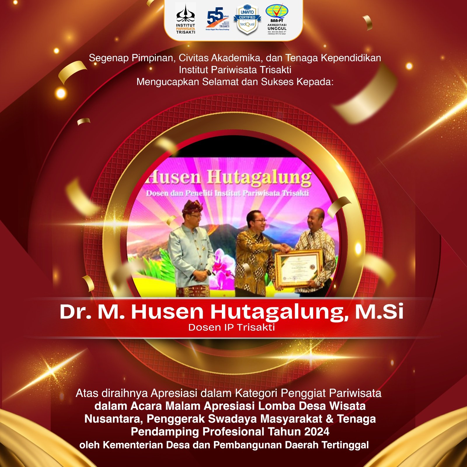 Apresiasi Lomba Desa Wisata Nusantara, PSM & TP Profesional 2024, Dosen IP Trisakti Terima Penghargaan